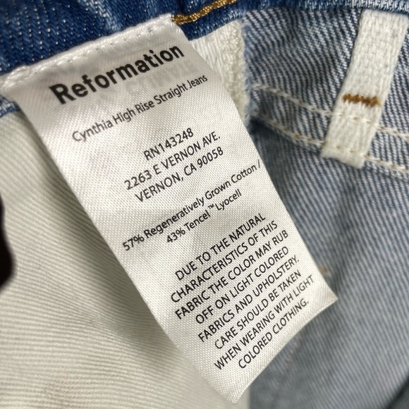 Reformation Cynthia Straight Leg Jeans‎ Size 27 High Rise $178 Colorado Wash - Picture 7 of 8